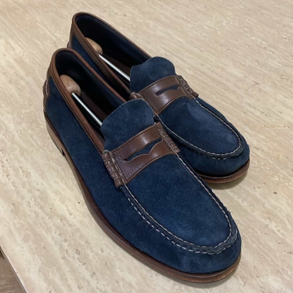 Florsheim Blue and Brown Suede Loafers with Moccasin Stitching